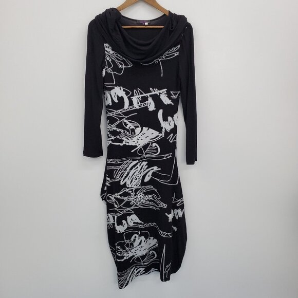 La El Couture Maxi Dress Size S Long Sleeve Cowl Neck Black White Whimsigoth - Picture 3 of 14